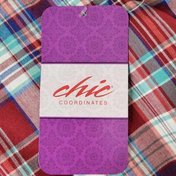 Chic Plaid Blouse Size 2X Button Front Sleeve Slit and Cuff Red Blue Vintage Y2K - Picture 6 of 15